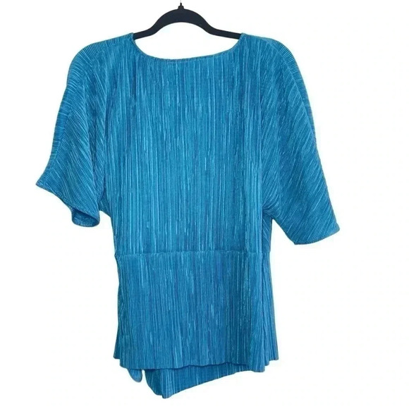 Halogen Blue Textured Wrap Blouse Polyester Size Medium - Picture 7 of 8